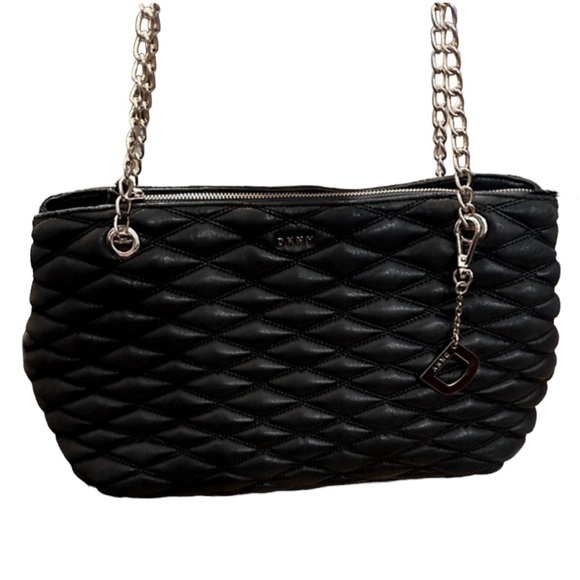 Dkny Black Quilted Purse Silver